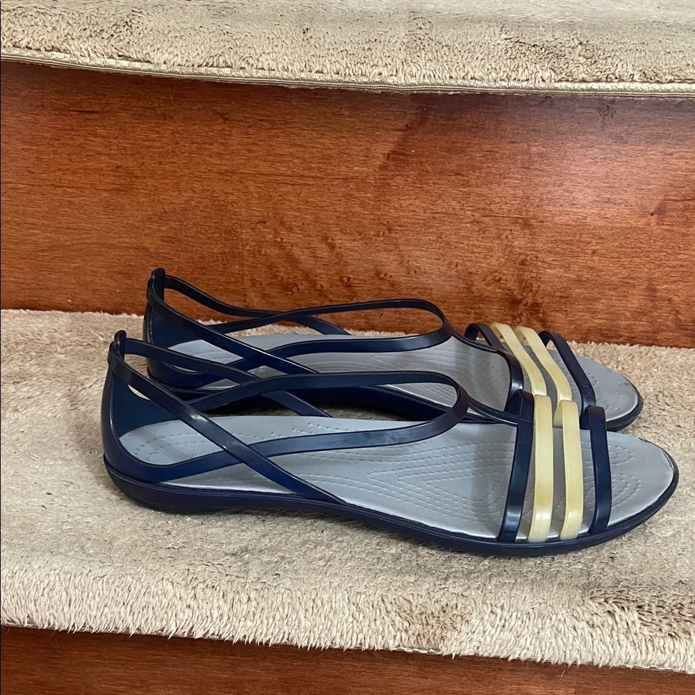 Crocs Women's Sandals Navy and Yellow Straps Size 9